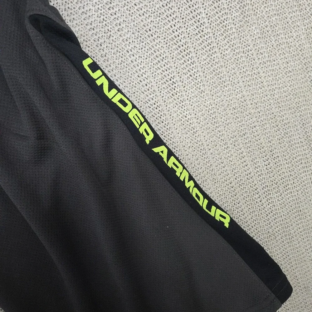 Under Armour Track Pants Boys XL 18-20 Gray Neon Yellow Colorblock Mesh Athletic